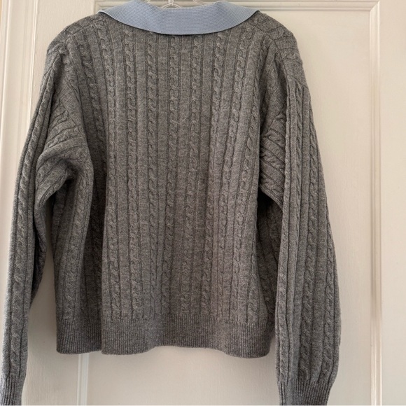 Sandro France Reno Contrast Collar Cropped Cable Knit Sweater Preppy Academia - Picture 7 of 9